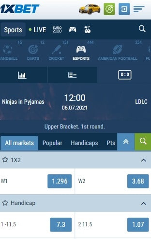 1xBet Esports Betting