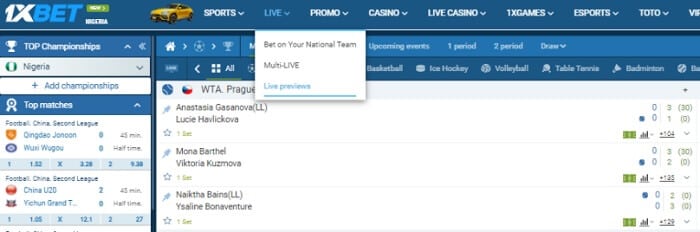 1xbet Live Previews