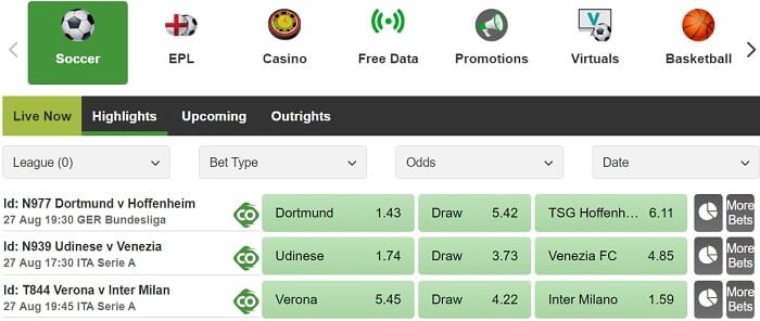 Sports Markets on Betway