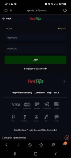 Login on Bet9ja