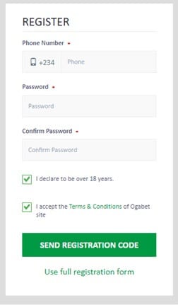 OgaBet Registration via Phone Number