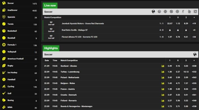 Available Sports On Gobet247