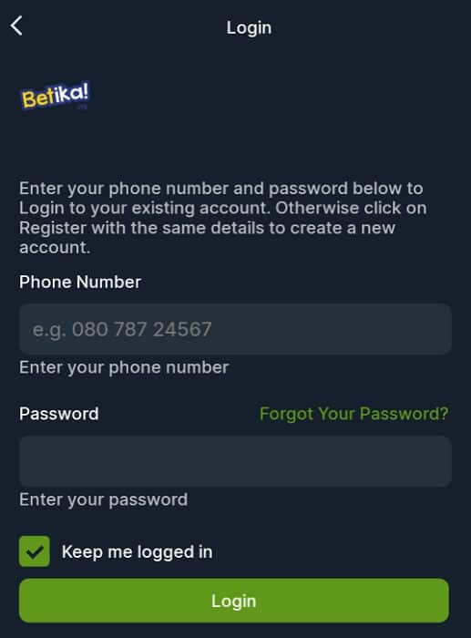 Betika Login