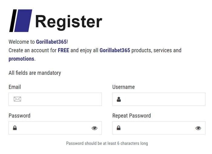 Gorillabet365 Form of Registration