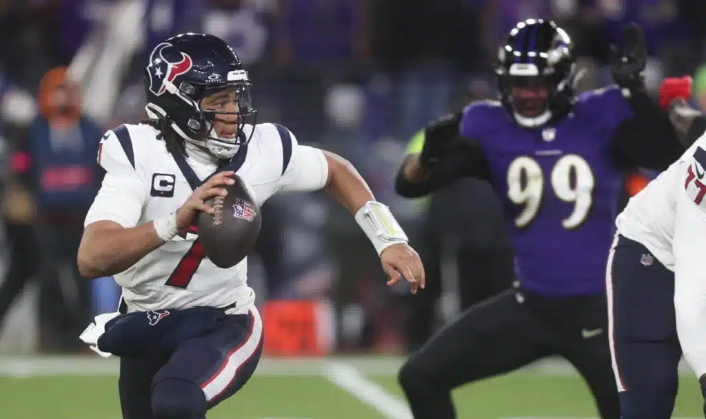 Houston Texans QB C.J. Stroud (7) in action during the AFC divisional playoff game against the Baltimore Ravens