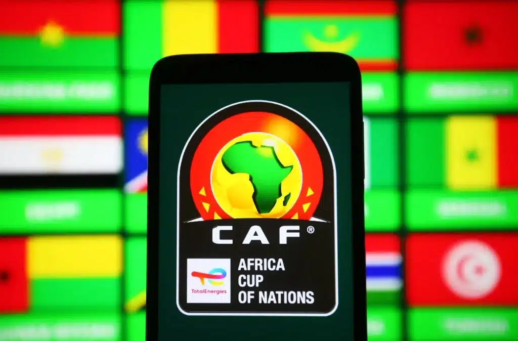 Africa Cup of Nations (AFCON) logo is seen on a smartphone screen