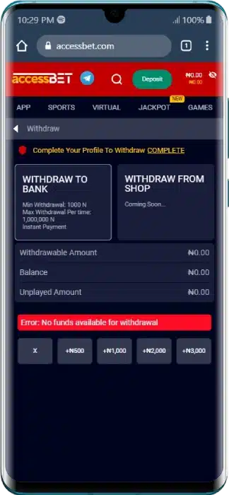 AccessBet Withdrawal