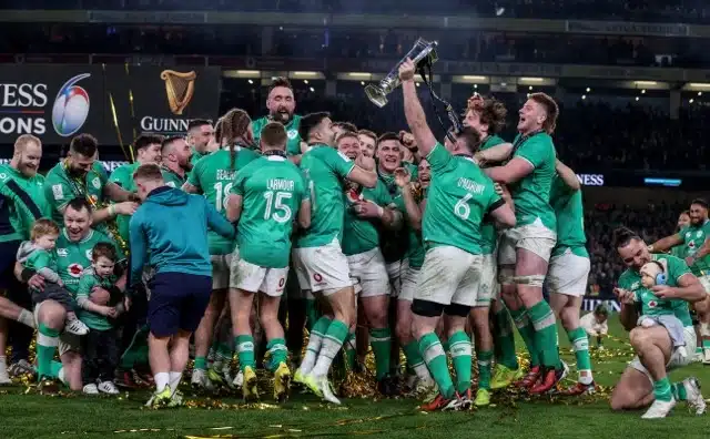 Ireland celebrate winning the 2024 Guinness Six Nations Championship