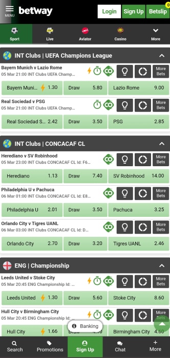Betway Sports Odds