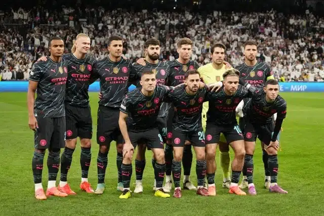 Team Manchester City during the UEFA Champions League