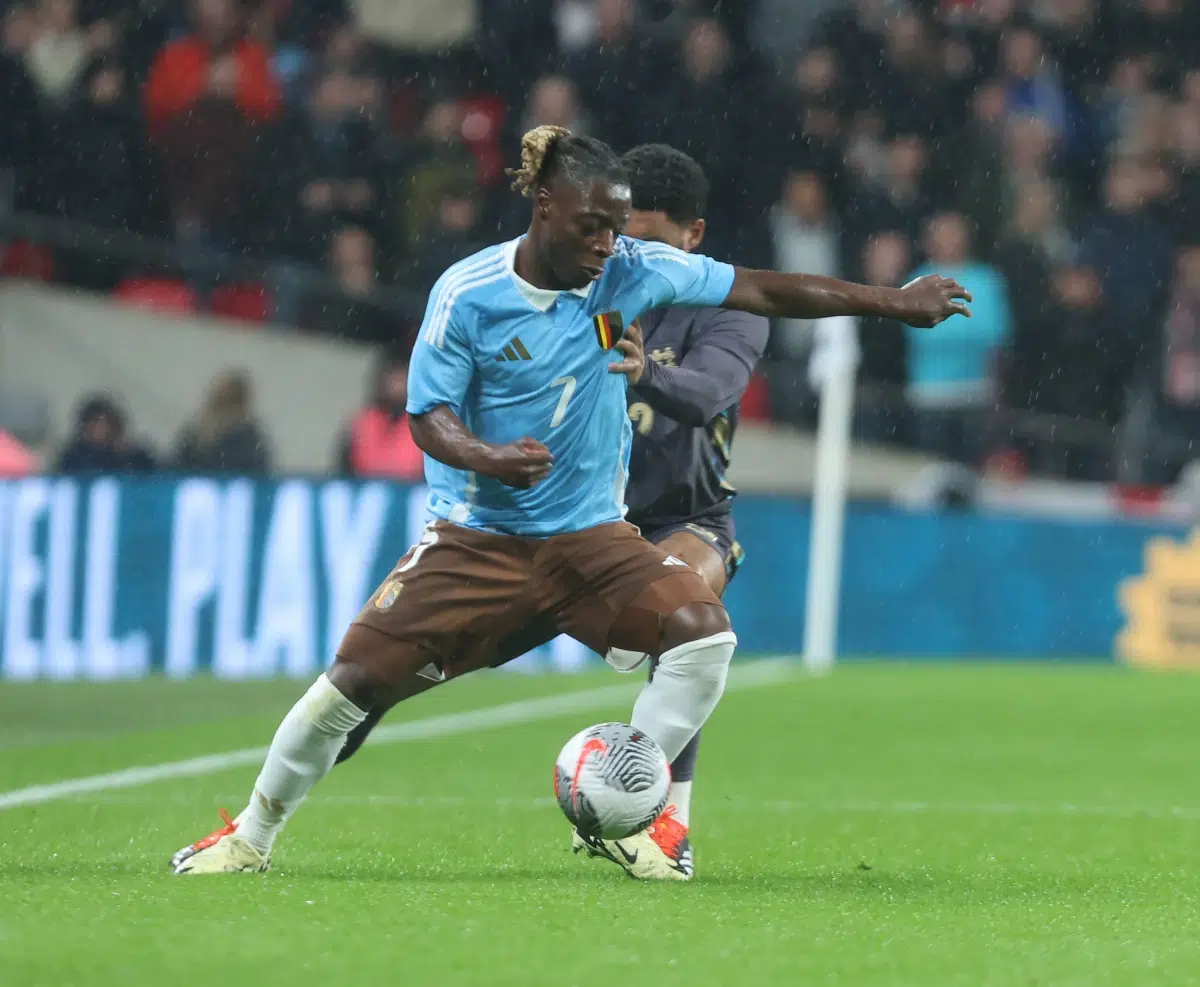 Jeremy Doku(Manchester City)of Belgium in action during International Friendly soccer match between England and Belgium at Wembley stadium, London