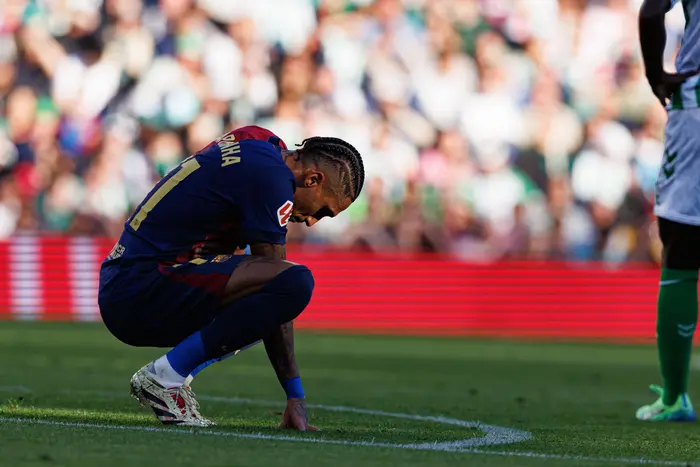 Raphinha (FC Barcelona) seen in action during LaLiga game against Sevilla