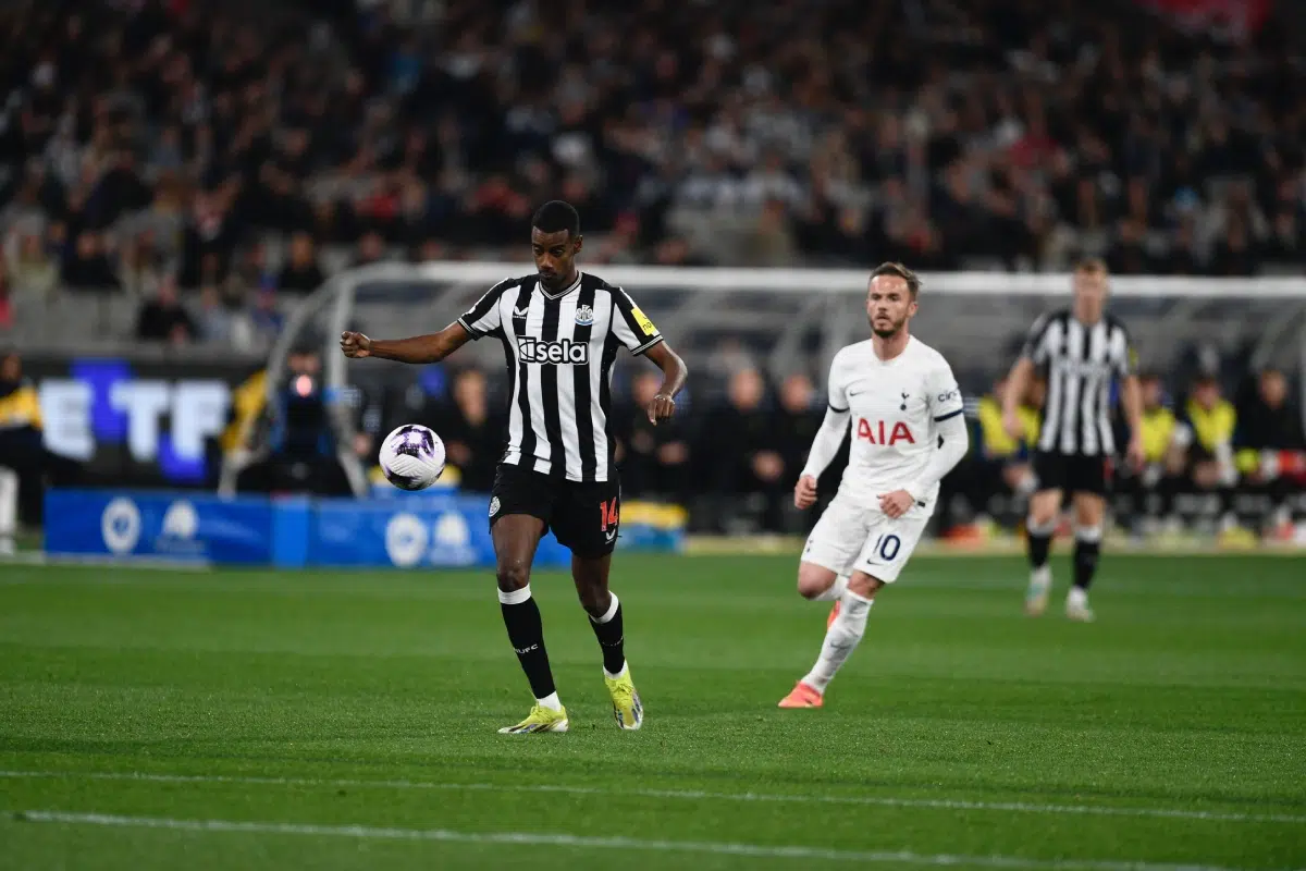 Alexander Isak in action during the Global Football Week English Premiership teams friendly at the MCG in Melbourne.