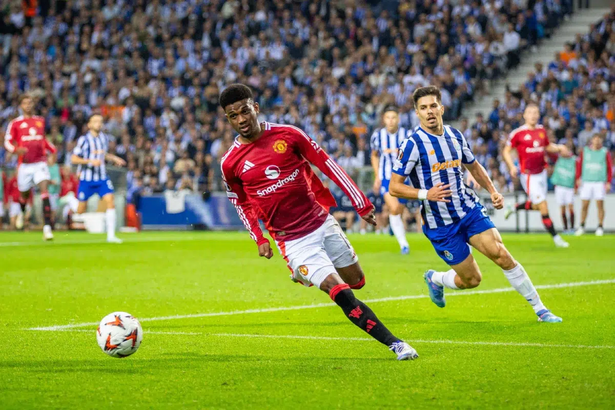 Amad Diallo in action during the Europa League match between FC Porto and Manchester United at Estadio do Dragao.