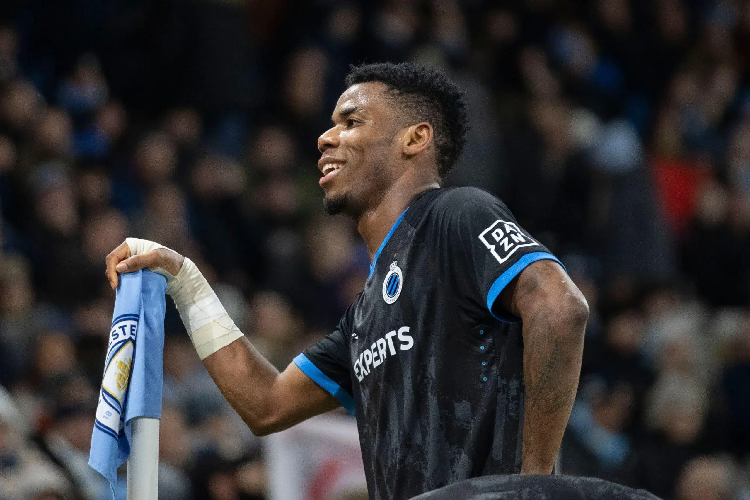 Raphael Onyedika #15 of Club Brugge celebrates his goal during the UEFA Champions League