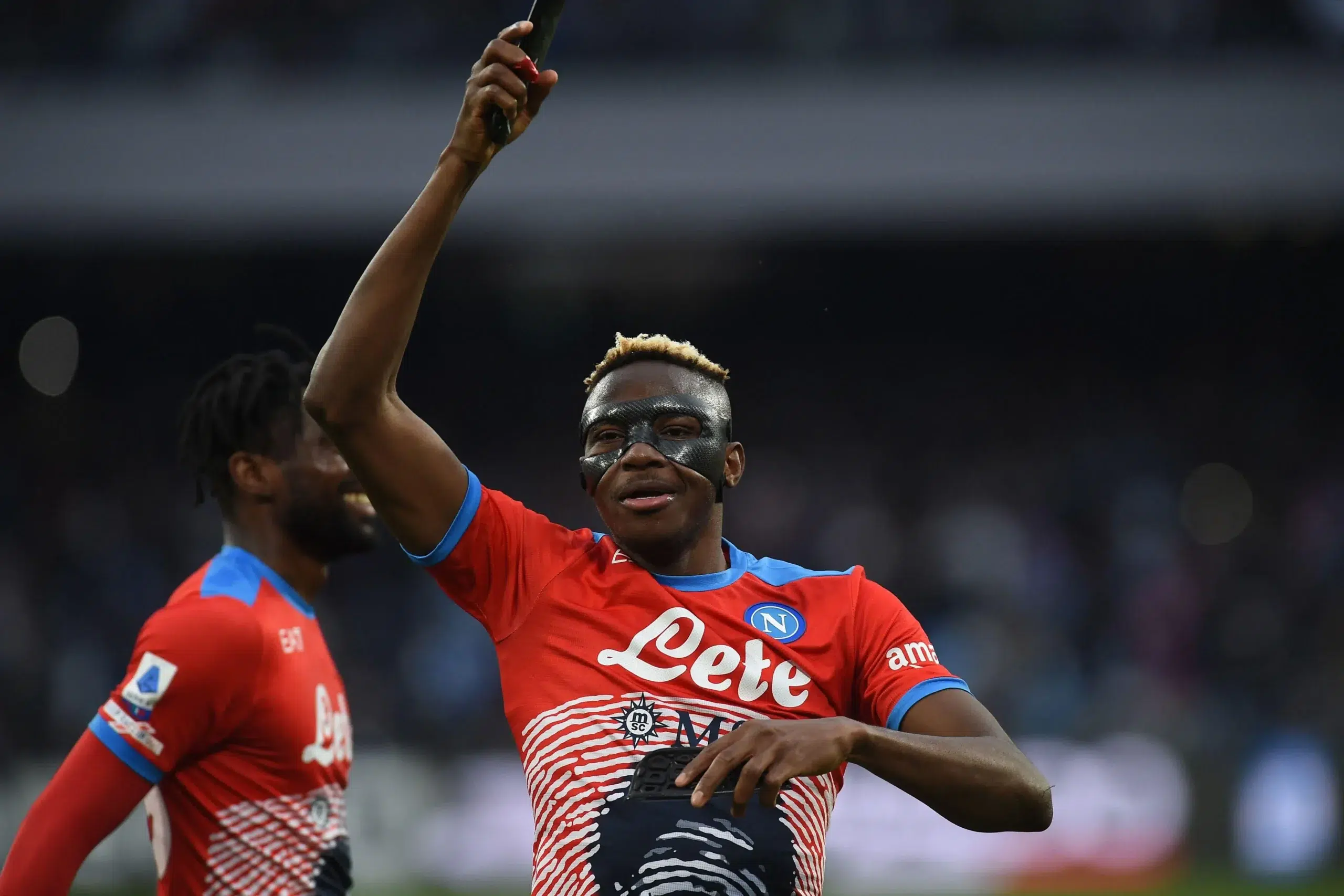 Victor Osimhen of SSC Napoli celebrates at the end of the Serie A match
