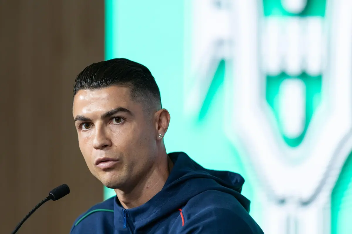 Portugal's and Al-Nassr forward Cristiano Ronaldo (7) during the pre-game press conference for the UEFA Nations League game