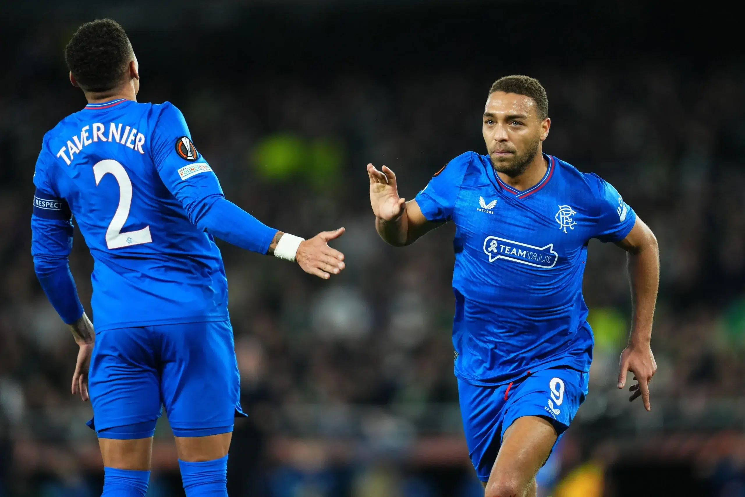 Cyriel Dessers of Rangers FC celebrates his goal during the UEFA Europa League match