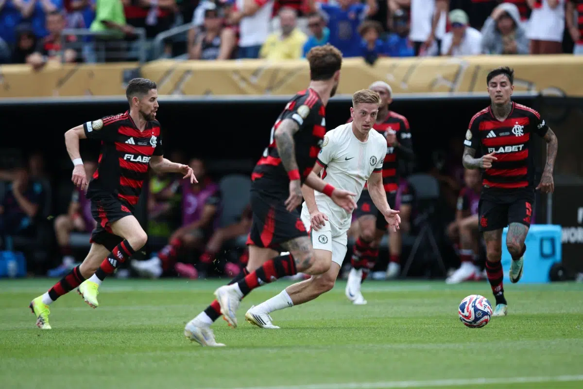 Liam Delap of Chelsea in action during the match between CR Flamengo and Chelsea FC at Lincoln Financial Field.