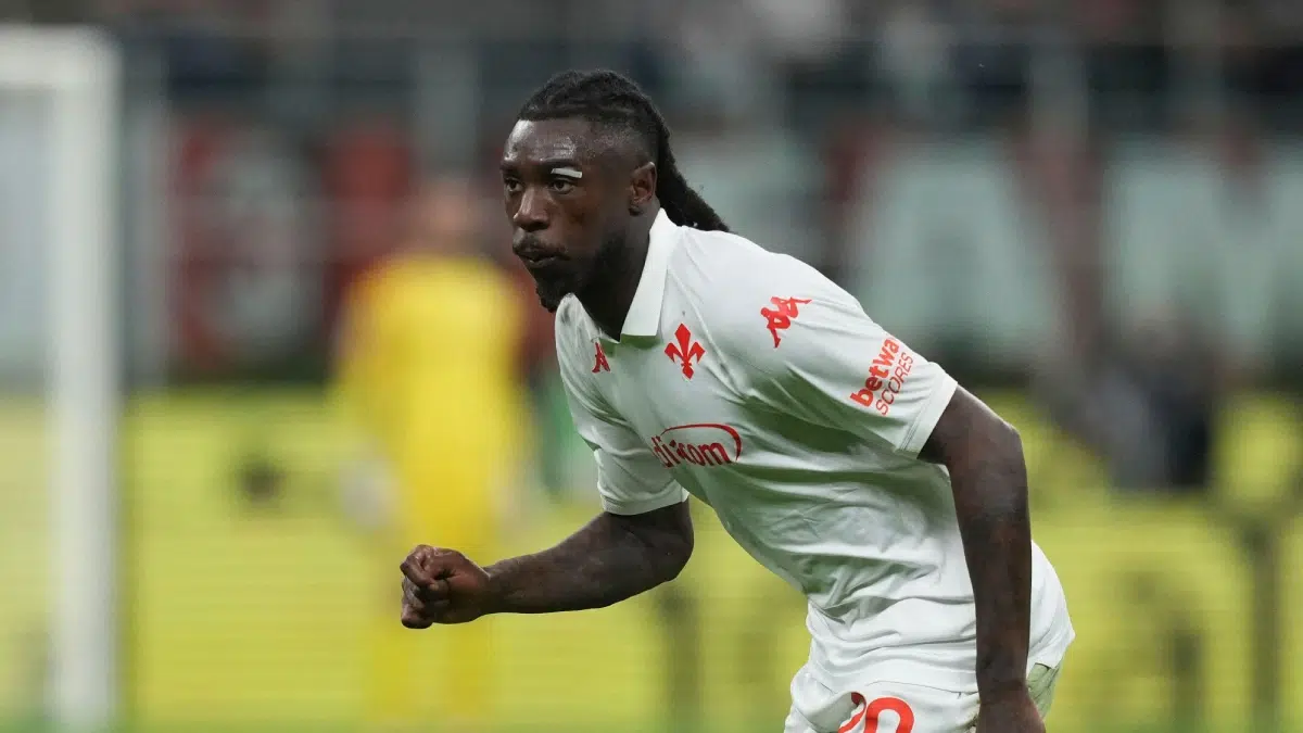 Fiorentina's Moise Kean runs during the Serie A soccer match between AC Milan and Fiorentina