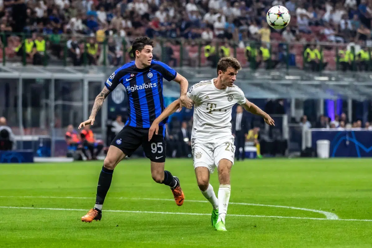 Thomas Müller in action during the UEFA Champions League match between Inter vs Bayern.