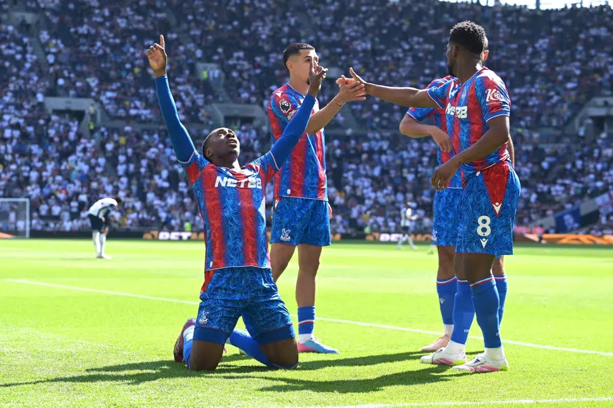 Eberechi Eze of Crystal Palace scores his teams second during the Spurs vs Crystal Palace match, 2025