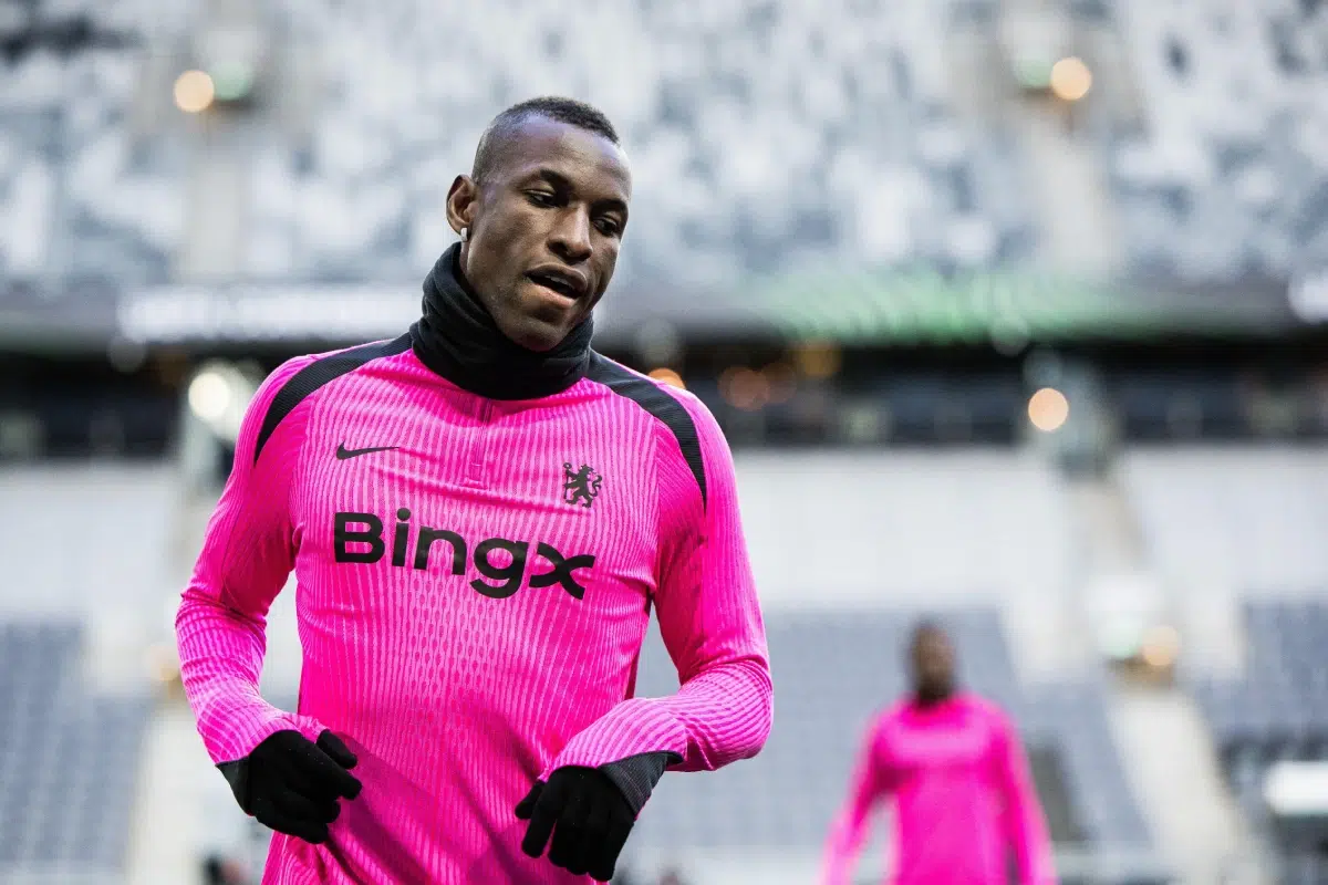 Nicolas Jackson during a training session with Chelsea on April 30, 2025 in Stockholm