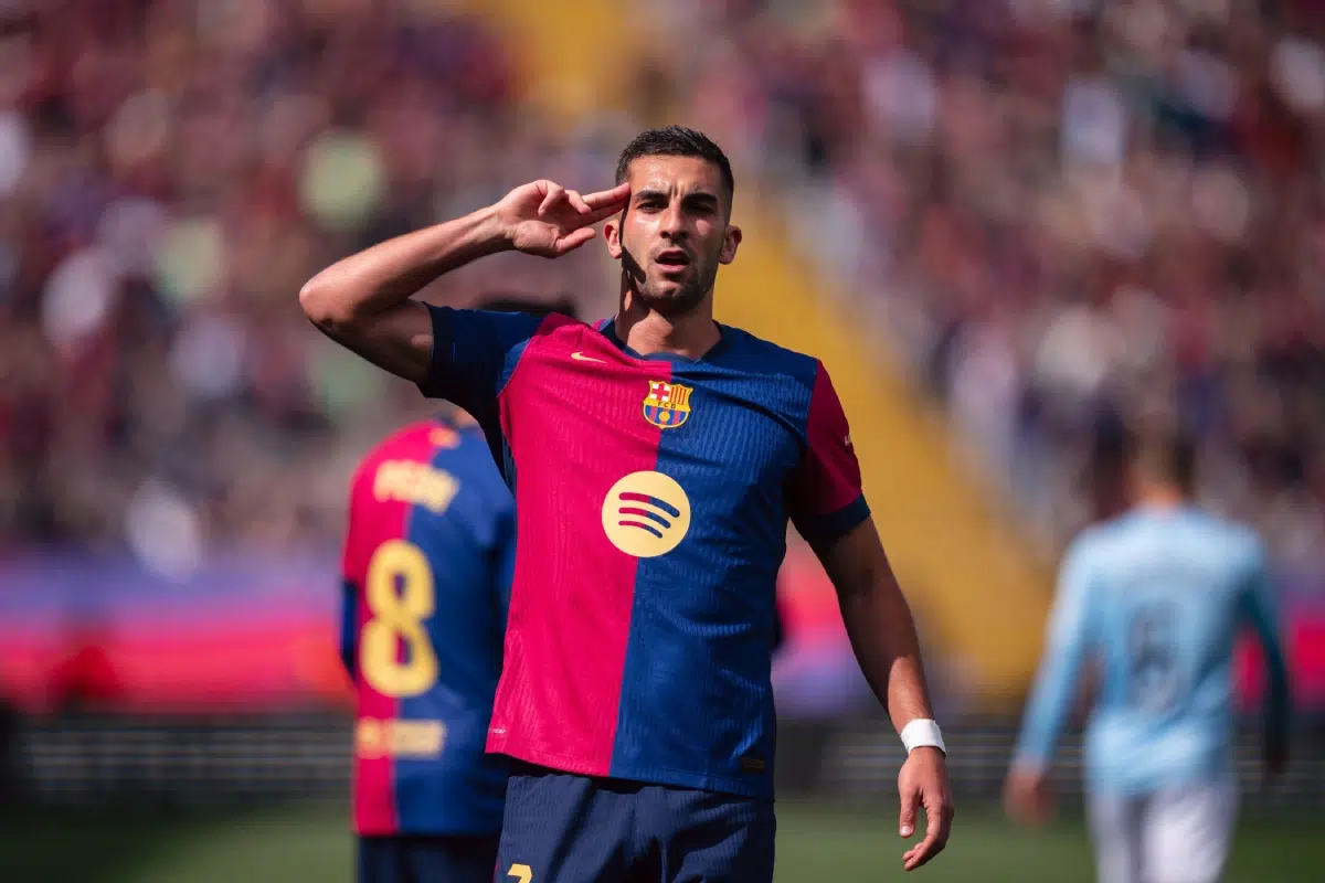 Ferran Torres of FC Barcelona celebrates a goal during the LaLiga football match between FC Barcelona and Celta Vigo