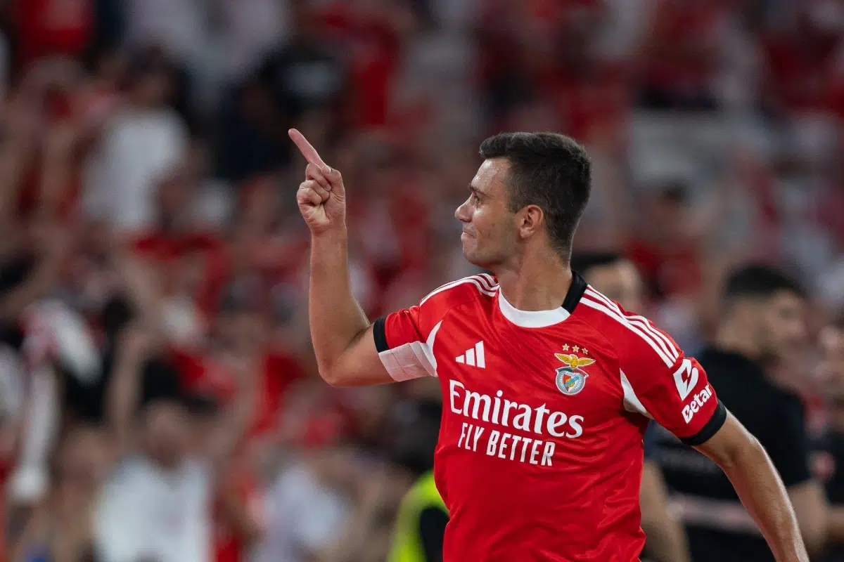 Benfica forward from Portugal Henrique Araújo celebrating after scoring a goal during the game for the Eusebio Cup