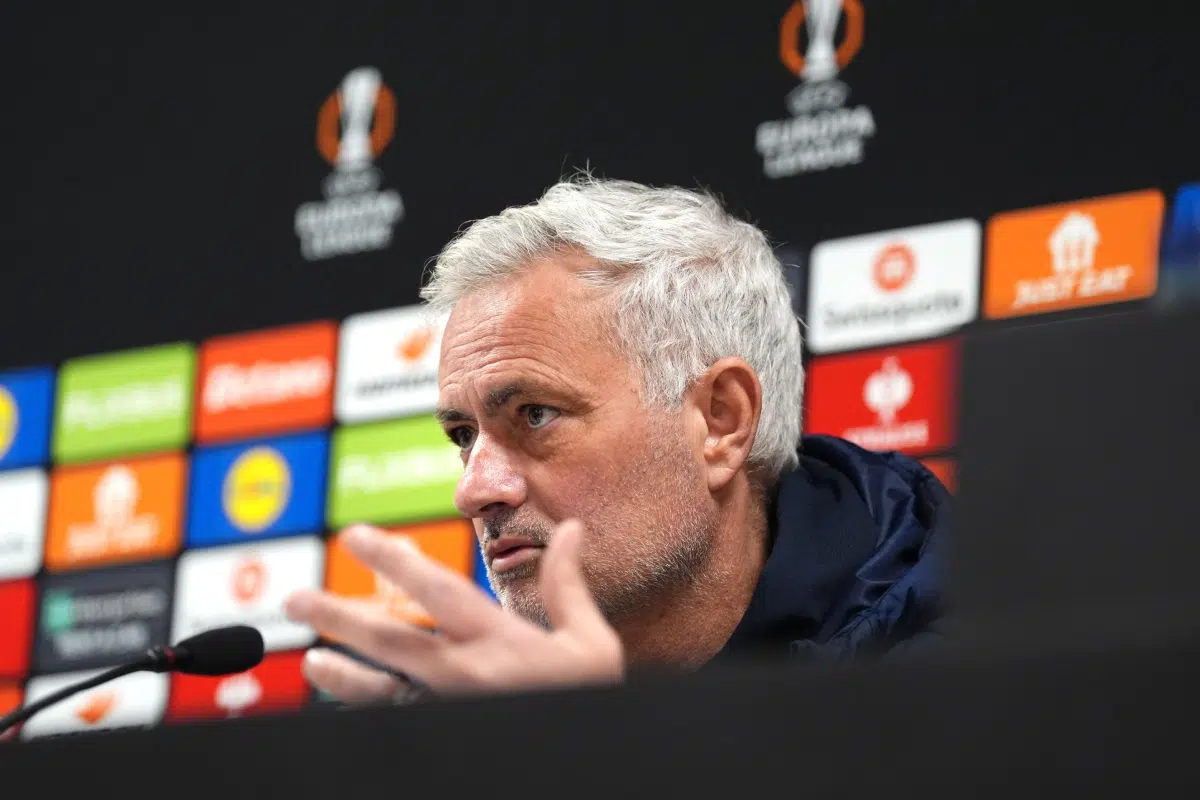 Fenerbahce manager José Mourinho during a press conference in Glasgow, 2025