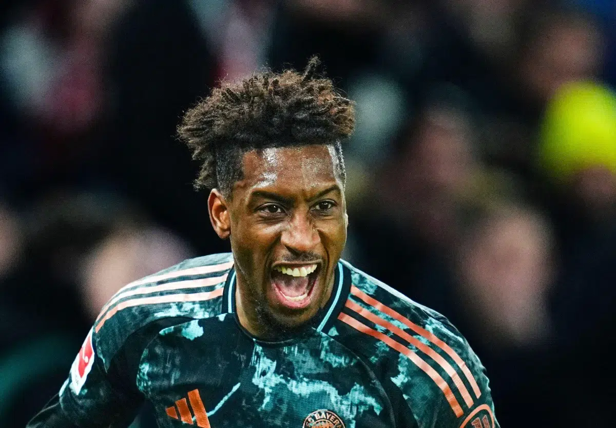 Kingsley Coman of Bayern Munich celebrates during a 1. Bundesliga game, 2025