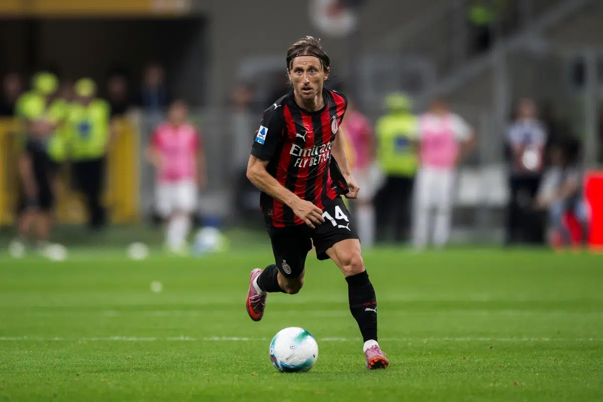 Luka Modric of AC Milan in action during the Serie A football match between AC Milan and US Cremonese