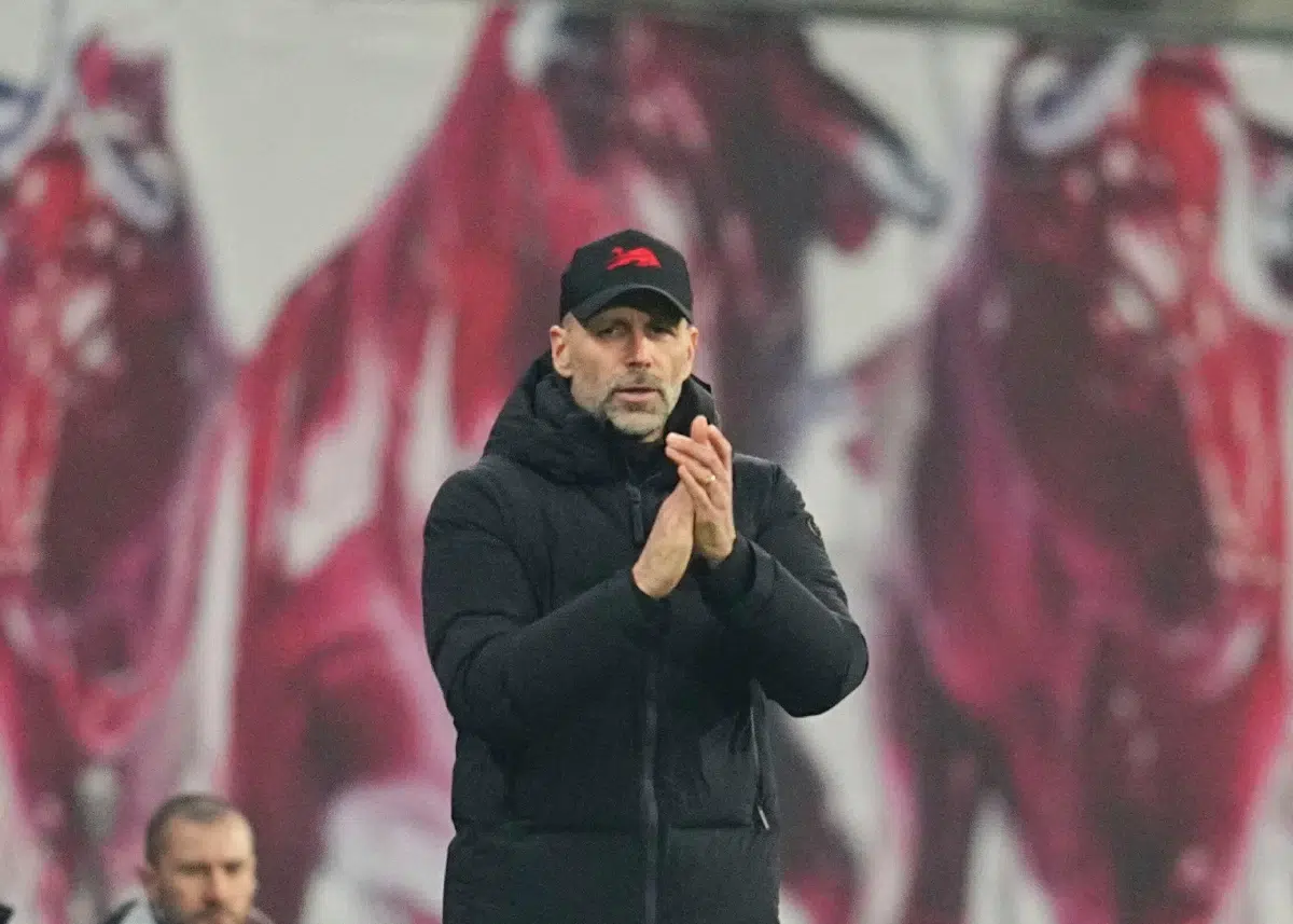 Marco Rose of RB Leipzig gestures during a 1. Bundesliga game, RB Leipzig vs St Pauli, at Red Bull Arena, Leipzig, Germany