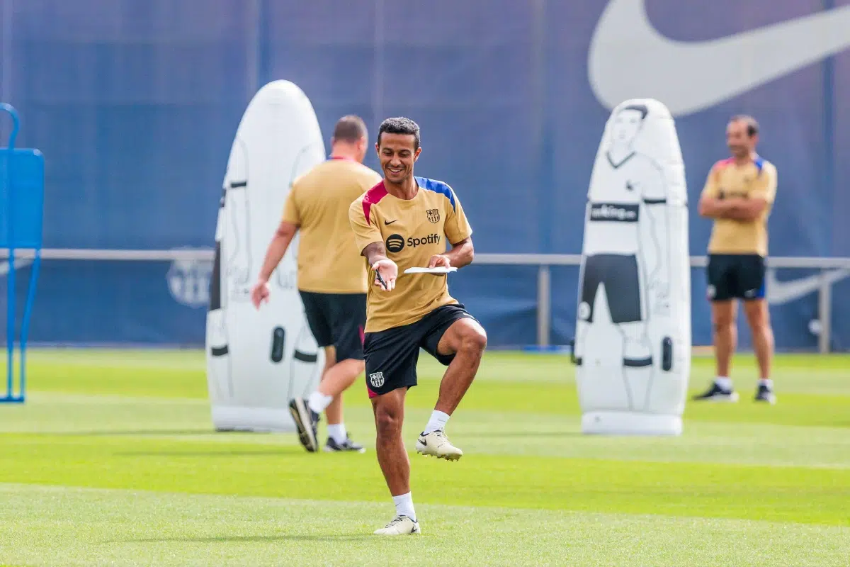 Thiago Alcantara, assistent of FC Barcelona, during a training session before the Spanish League, 2024