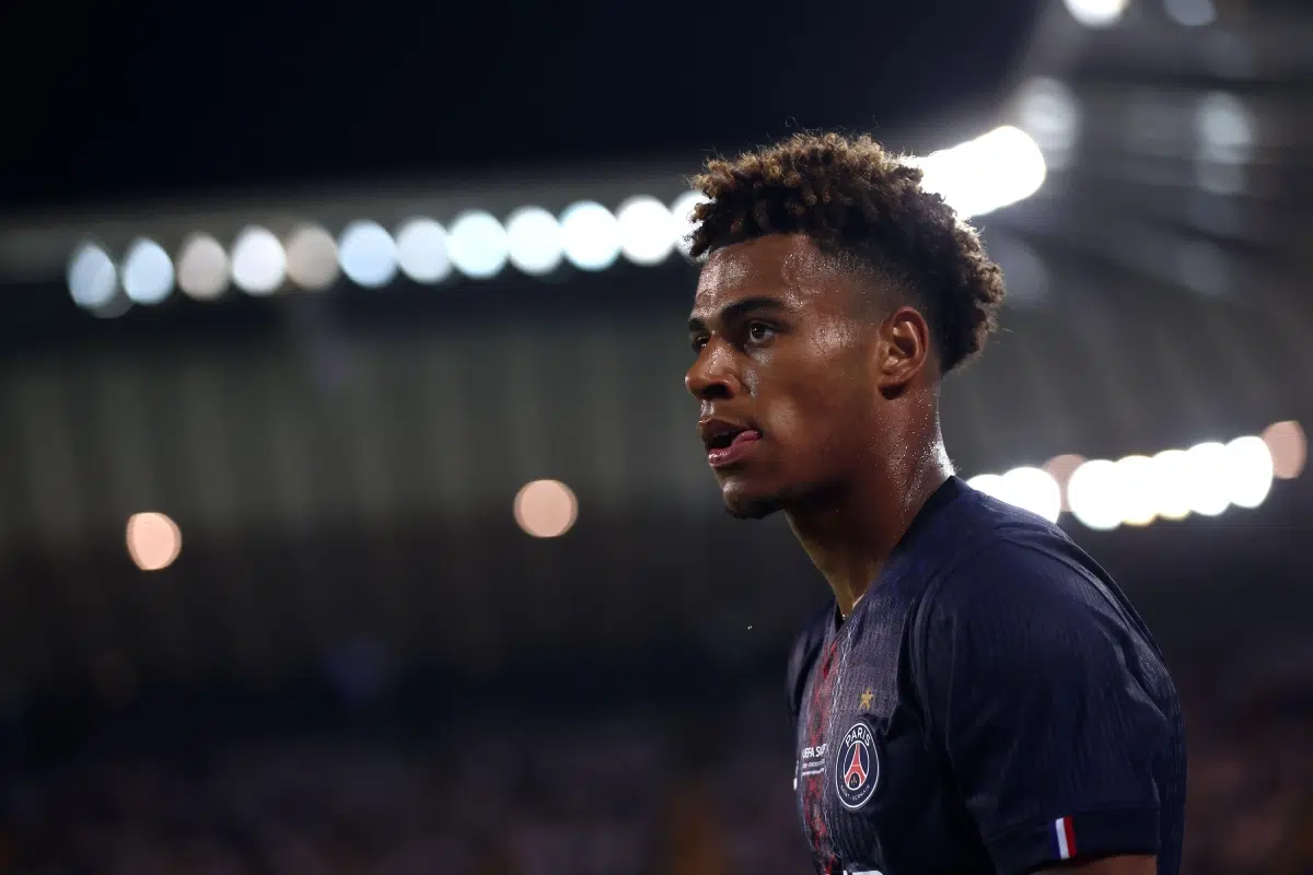 Desire Doue of Paris Saint-Germain FC looks on during the UEFA Super Cup Final 2025 match
