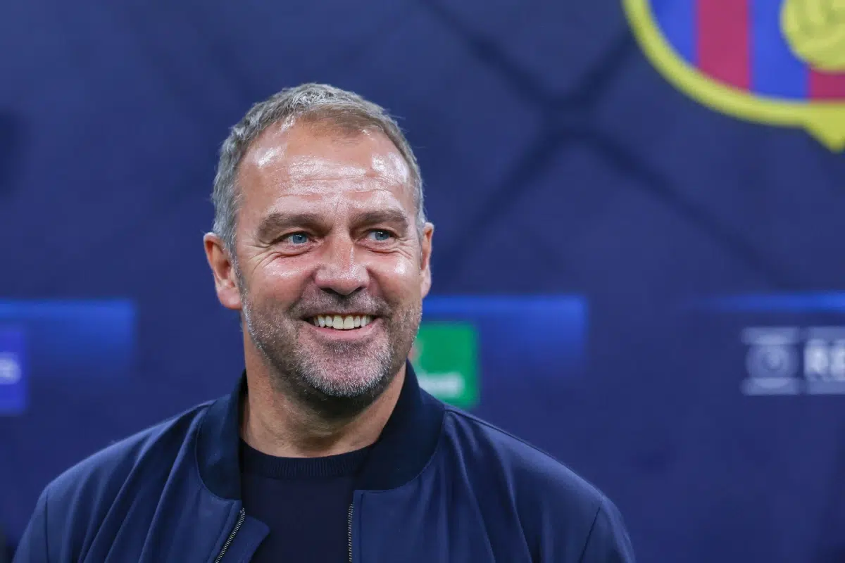 Hansi Flick Head Coach of FC Barcelona looks on during UEFA Champions League 2024/25 Semi Final - 2nd leg football match between FC Internazionale and FC Barcelona