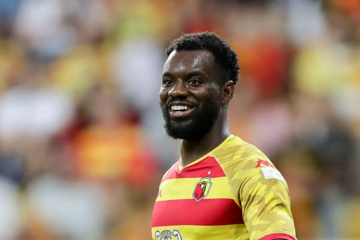 Afimico Pululu of Jagiellonia Bialystok during the UEFA Champions League 2024/2025 eliminations match