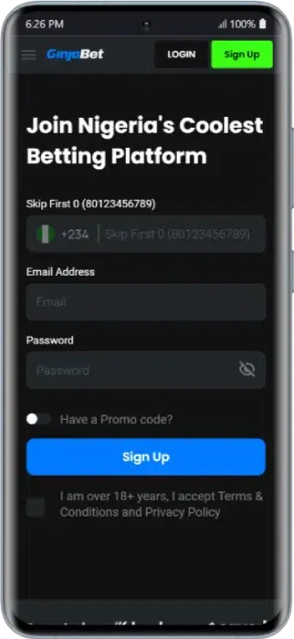 GinjaBet Registration Details