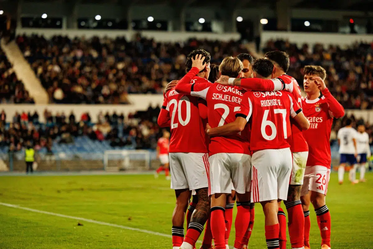 Players of Benfica seen celebrating after goal from Richard Rios during Taca De Portugal game between teams of Atletico CP and SL Benfica
