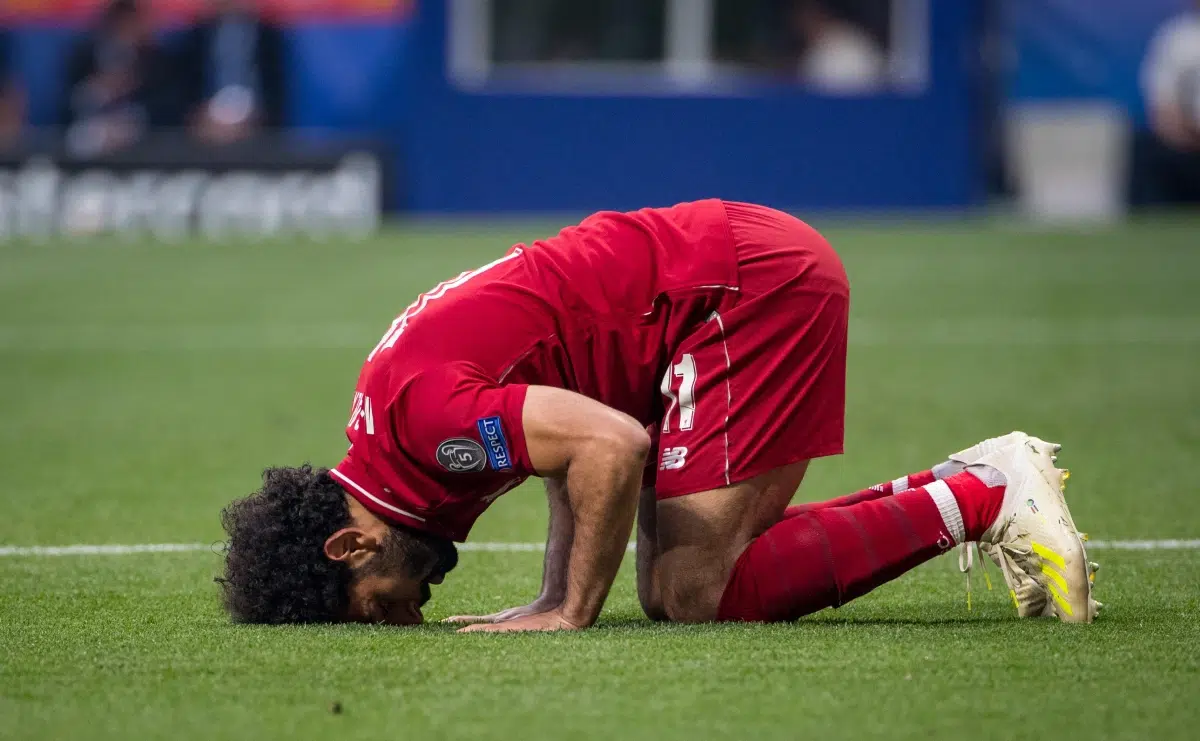 Mohamed Salah of Liverpool celebrates his winning goal during the UEFA Champions League final match between Tottenham Hotspur and Liverpool