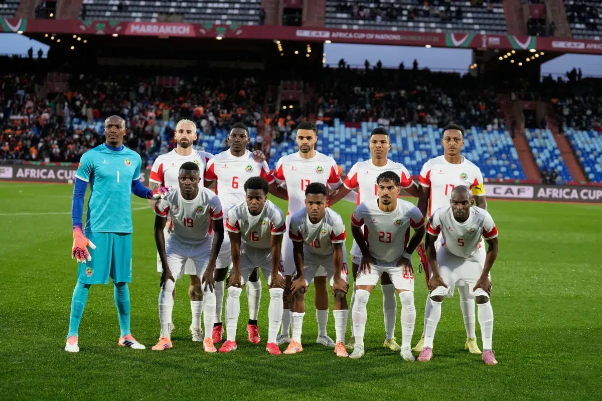 Mozambique national team pose for a photo during the Africa Cup of Nations group F soccer match between Ivory Coast and Mozambique