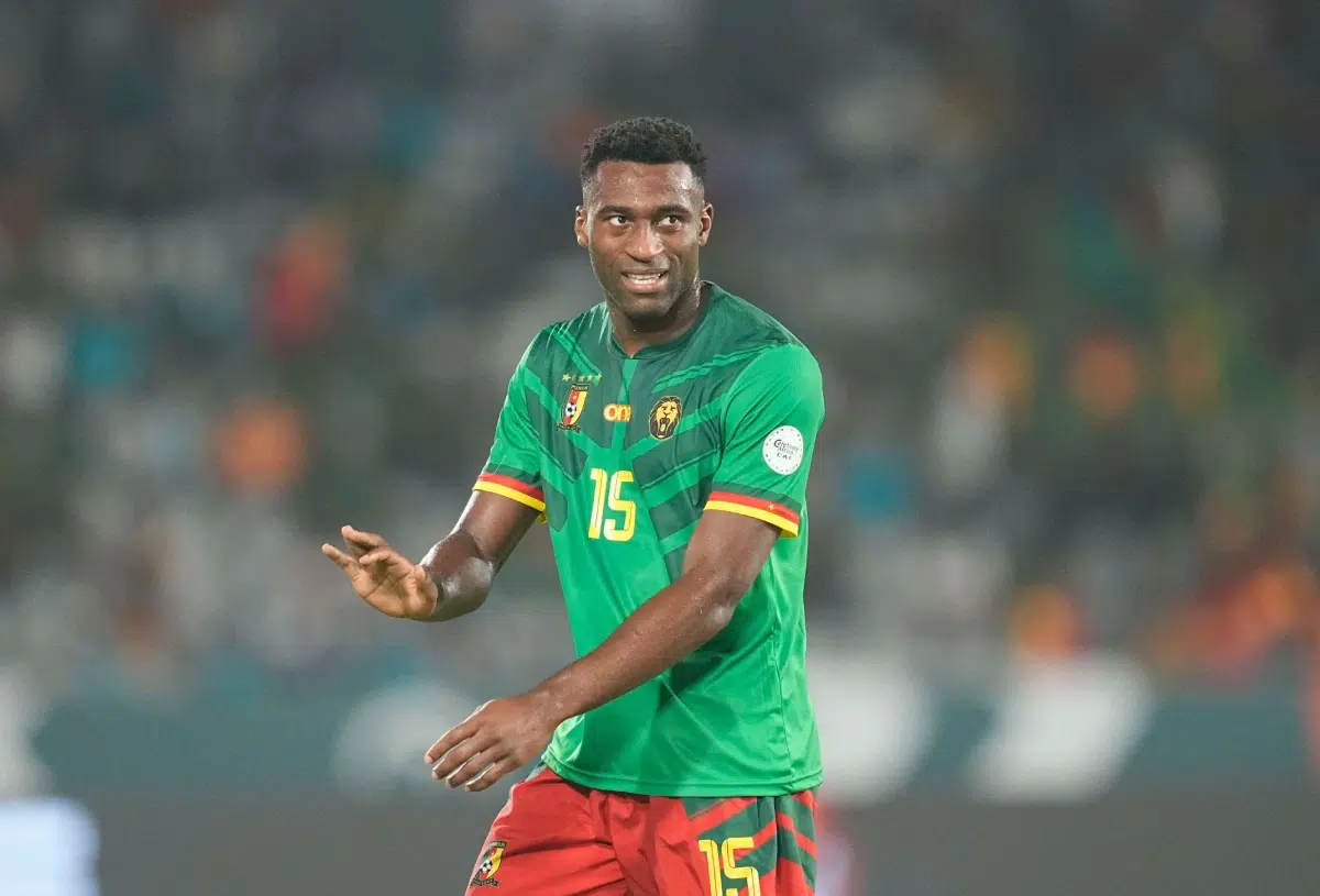 Oumar Gonzalez (Cameroon) gestures during an African Cup of Nations Group C game, 2024