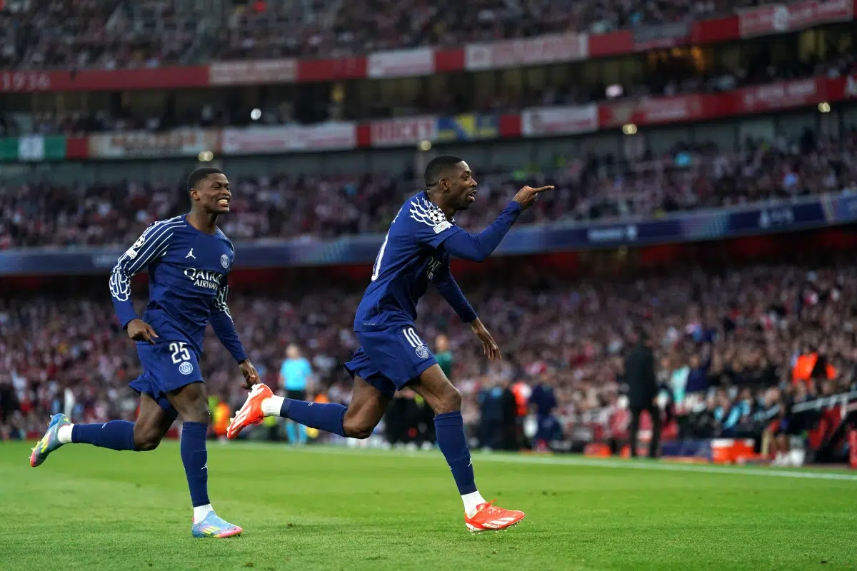 Paris Saint Germain's Ousmane Dembele celebrates scoring their side's first goal of the game during the UEFA Champions League, 2025