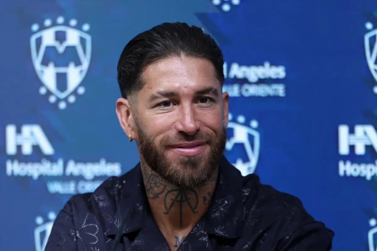 Sergio Ramos at a press conference with Monterrey, his new soccer club, in Monterrey, Mexico, 2025