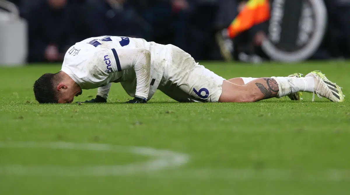 Alejo Veliz of Tottenham Hotspur goes down injured. - Tottenham Hotspur v AFC Bournemouth, Premier League, 31st December 2023.