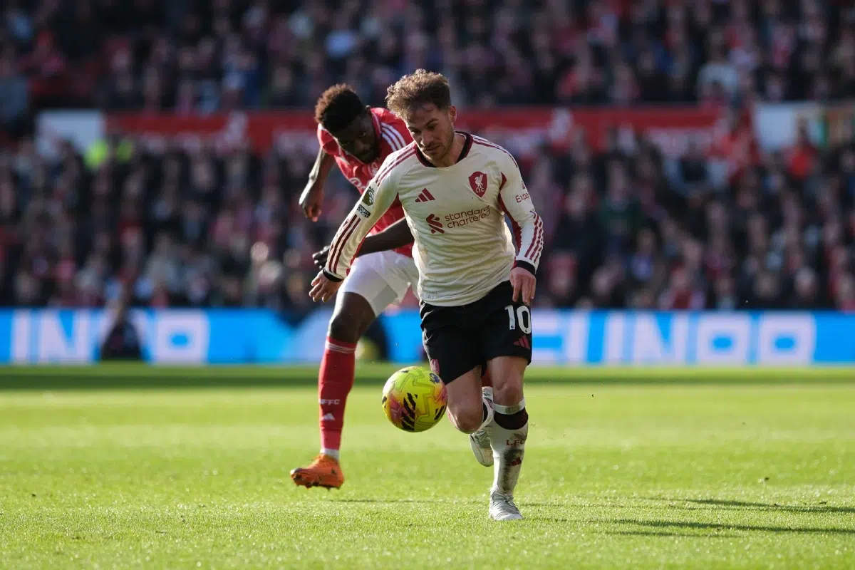 22nd Feb, 2026. Alexis Mac Allister of Liverpool FC on the ball during the Premier league football match between Nottingham Forest and Liverpool FC