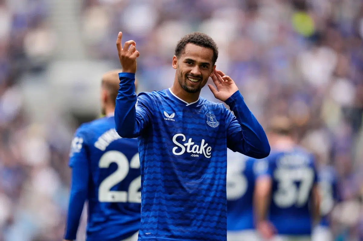 Everton's Iliman Ndiaye celebrates scoring their side's second goal, 2025