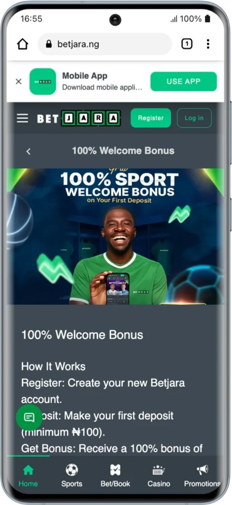 Betjara 100% welcome bonus up to ₦100,000