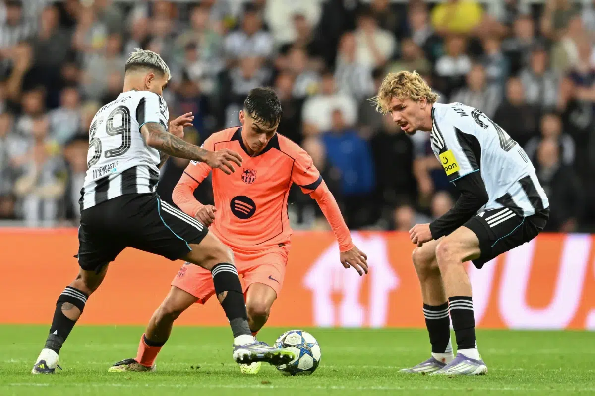 Pedri of FC Barcelona on the ball during the UEFA Champions League 2025/26 League Phase MD1 match between Newcastle United and FC Barcelona, 18th September 2025