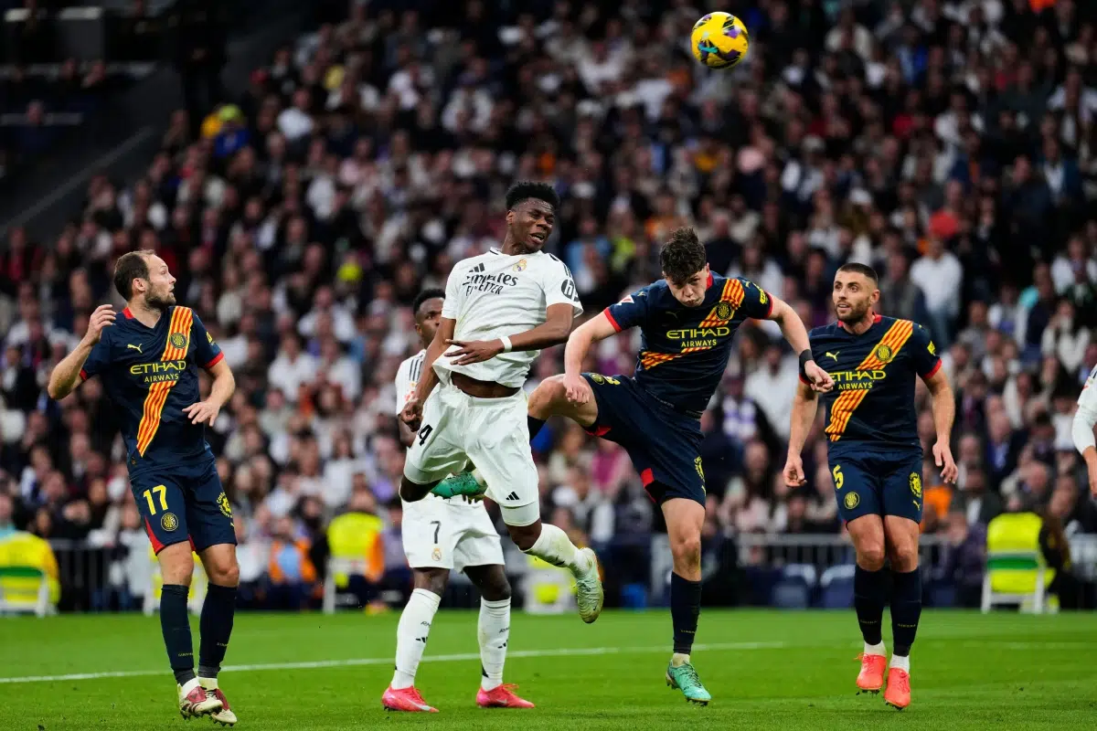 Aurelien Tchouameni of Real Madrid CF and Ladislav Krejci of Girona FC, 2025